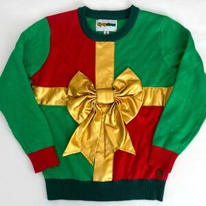 EUC! Youth Small Tipsy Elves Ugly Sweater Bow Christmas Holiday